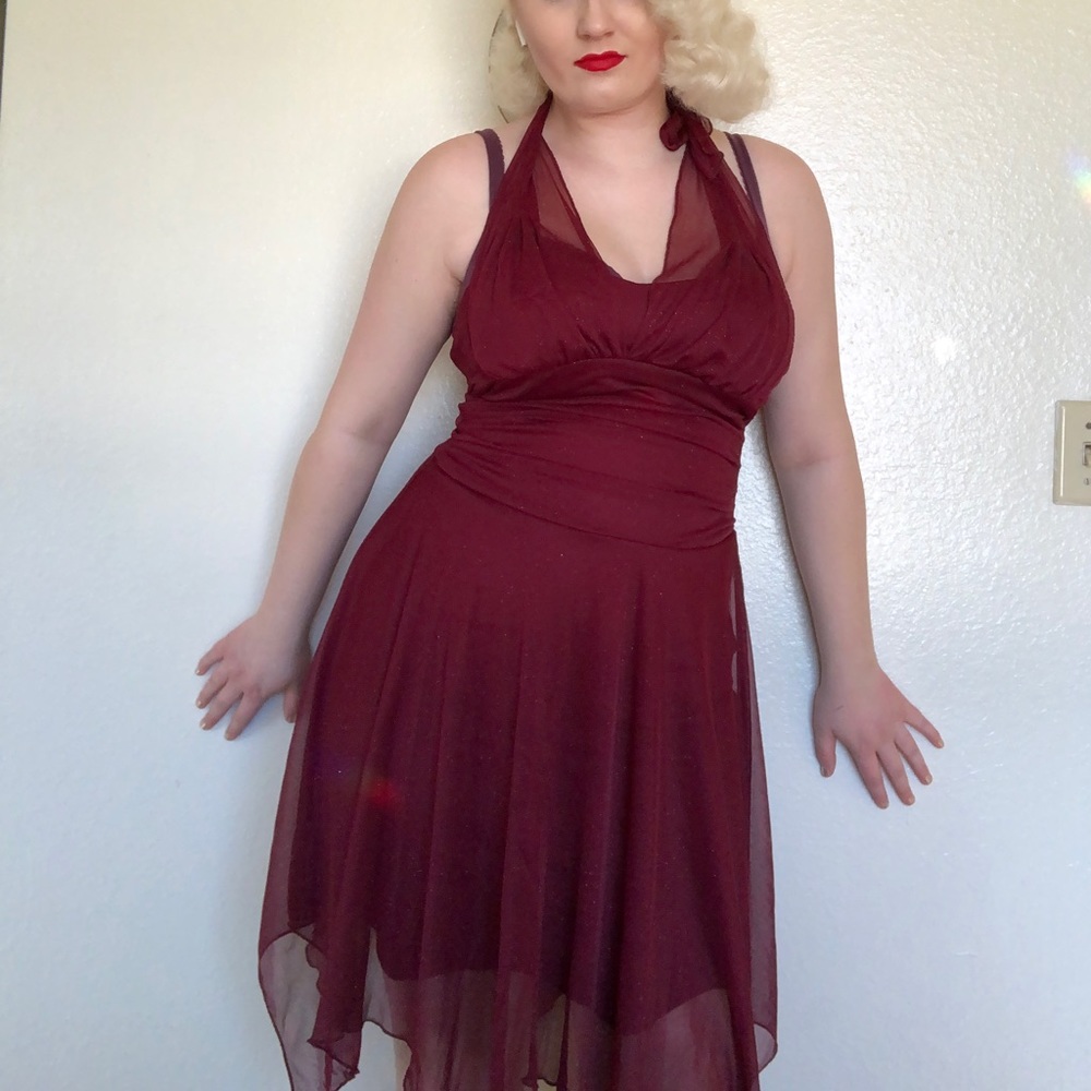 Like new y2k asymmetrical red dress with gold sparkles